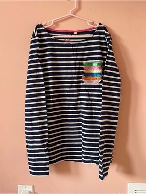 Boden Long Sleeve Breton T-shirt with Sequin Pocket